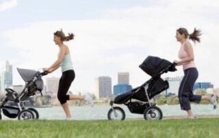 Women running with strollers